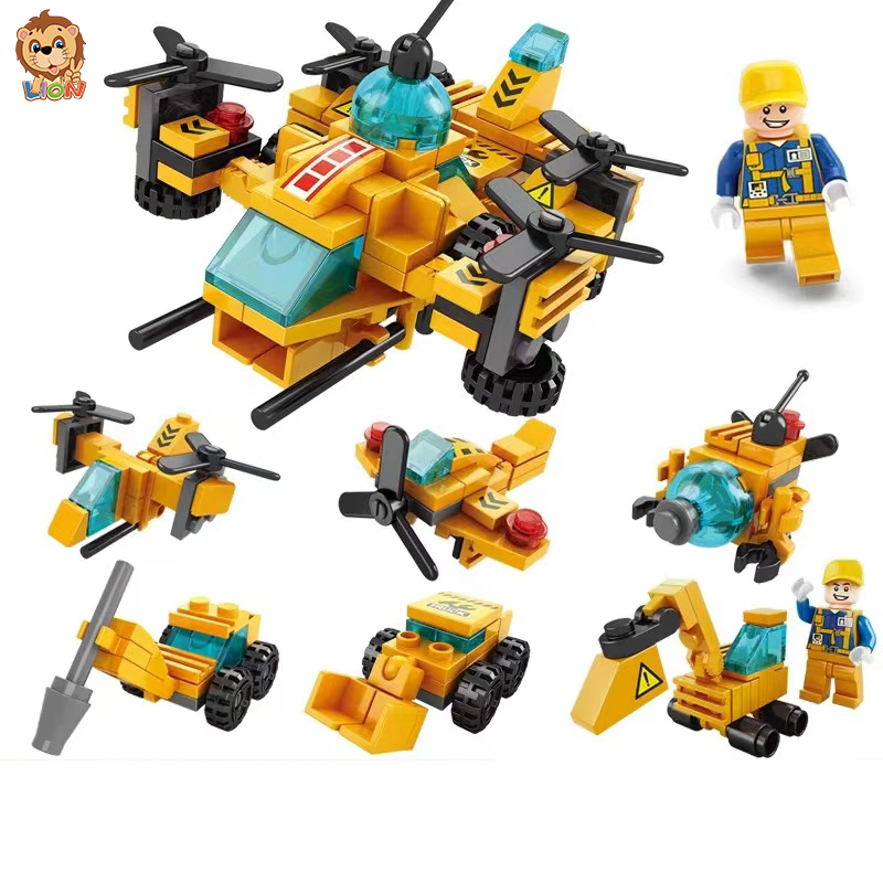 LionToys Building Blocks 6 In 1 Police Car Fire Truck Castle Model ...