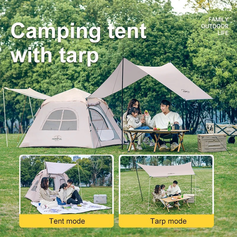 HOMFUL Family + Tarp 3-Person Automatic Camping Tent Comes With ...