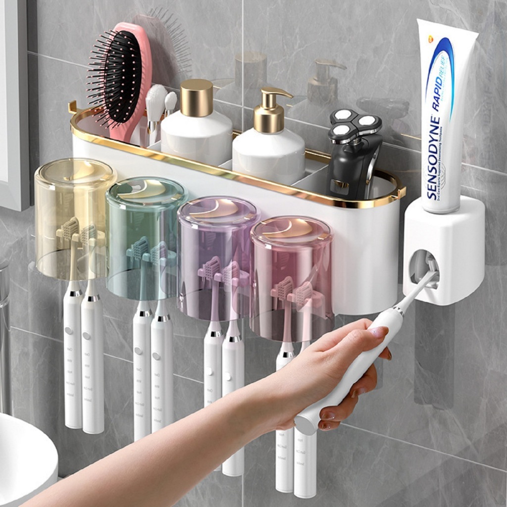 Automatic Toothbrush Holder Squeeze Toothpaste Suction Wall Mounted ...