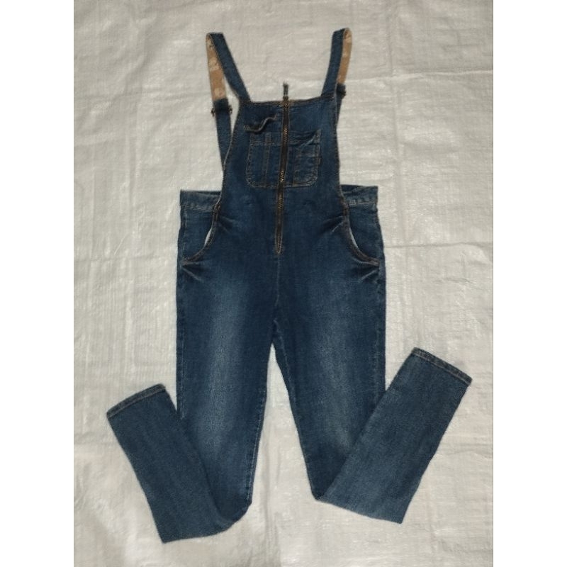 3387 Dark Thick Stretch Denim Overalls Skinny Legs Bust 9.7