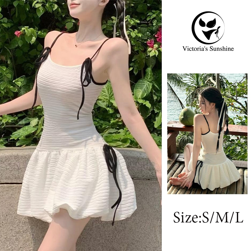 Swimwear Dress One Piece Swimsuit With Rope Tied Cute Style Sexy White ...