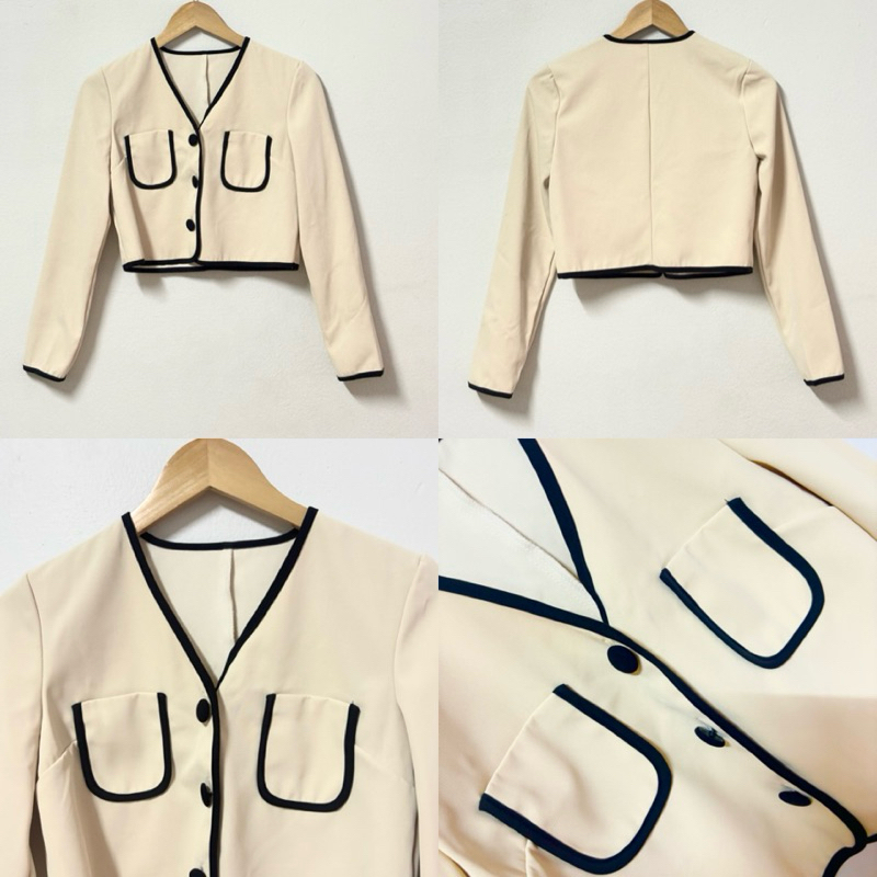 Solid Cream Cotton Long Sleeve Jacket