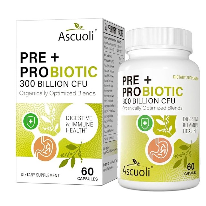 Ascuoli Pre + Probiotic 300 billion CFU 60 capsules Prebiotic 22 ...