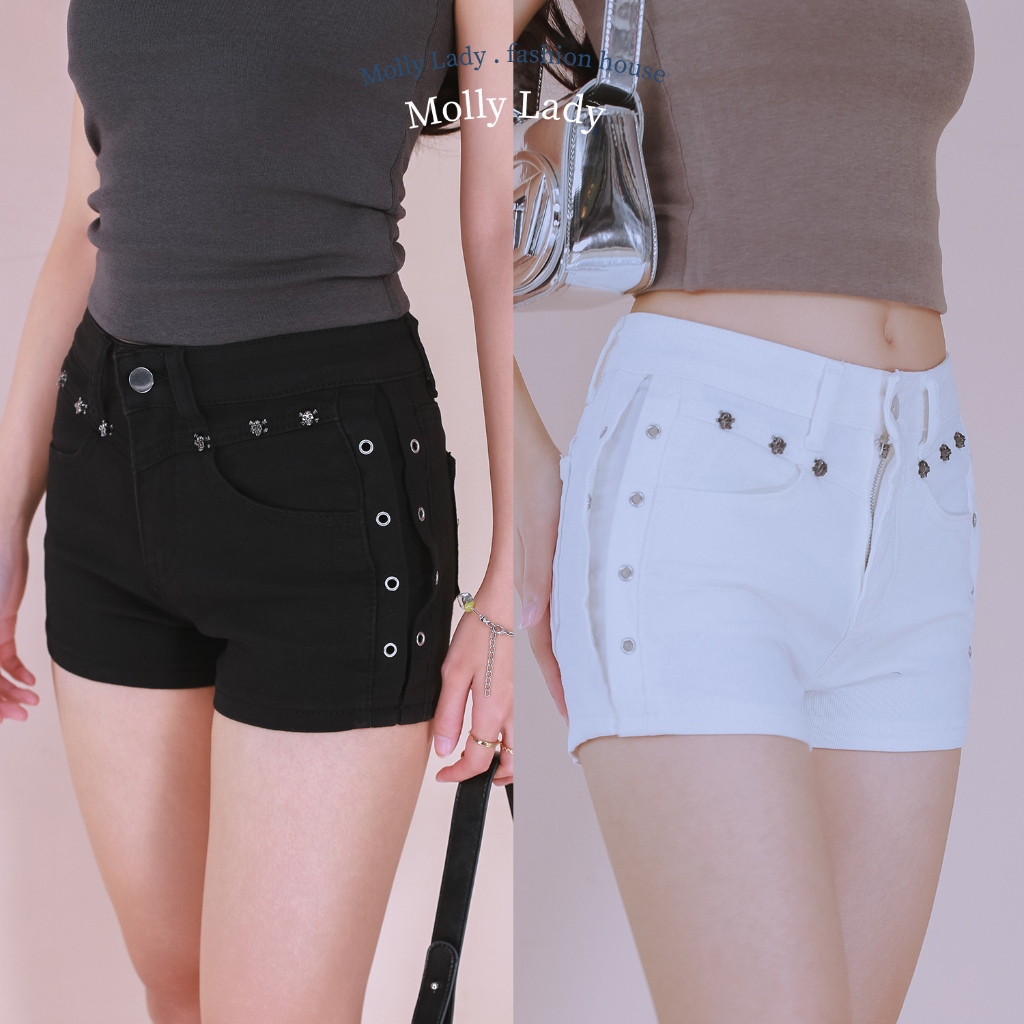 Molly Lady ️ Devil Shorts-Jeans Shorts Silver Metal Pin Decoration ...