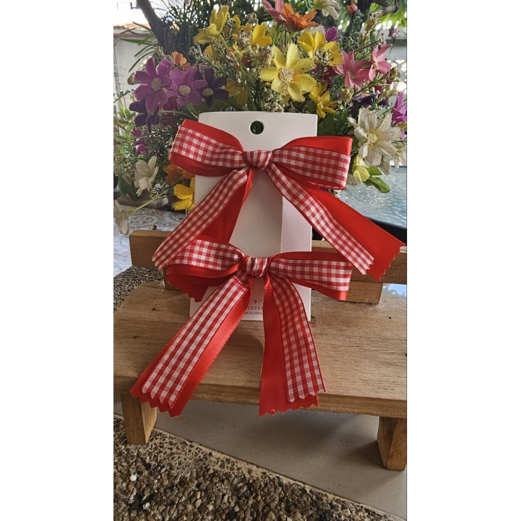 2-Strand Ribbon Bow Tie With Plaid Pattern Can Choose A Hair Clip Style ...