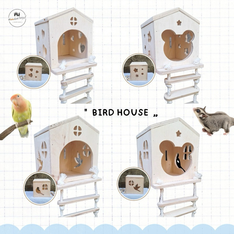 Bird House Wooden Pet Sugar Bed Modern Squirrel With Rope Ladder 2 ...