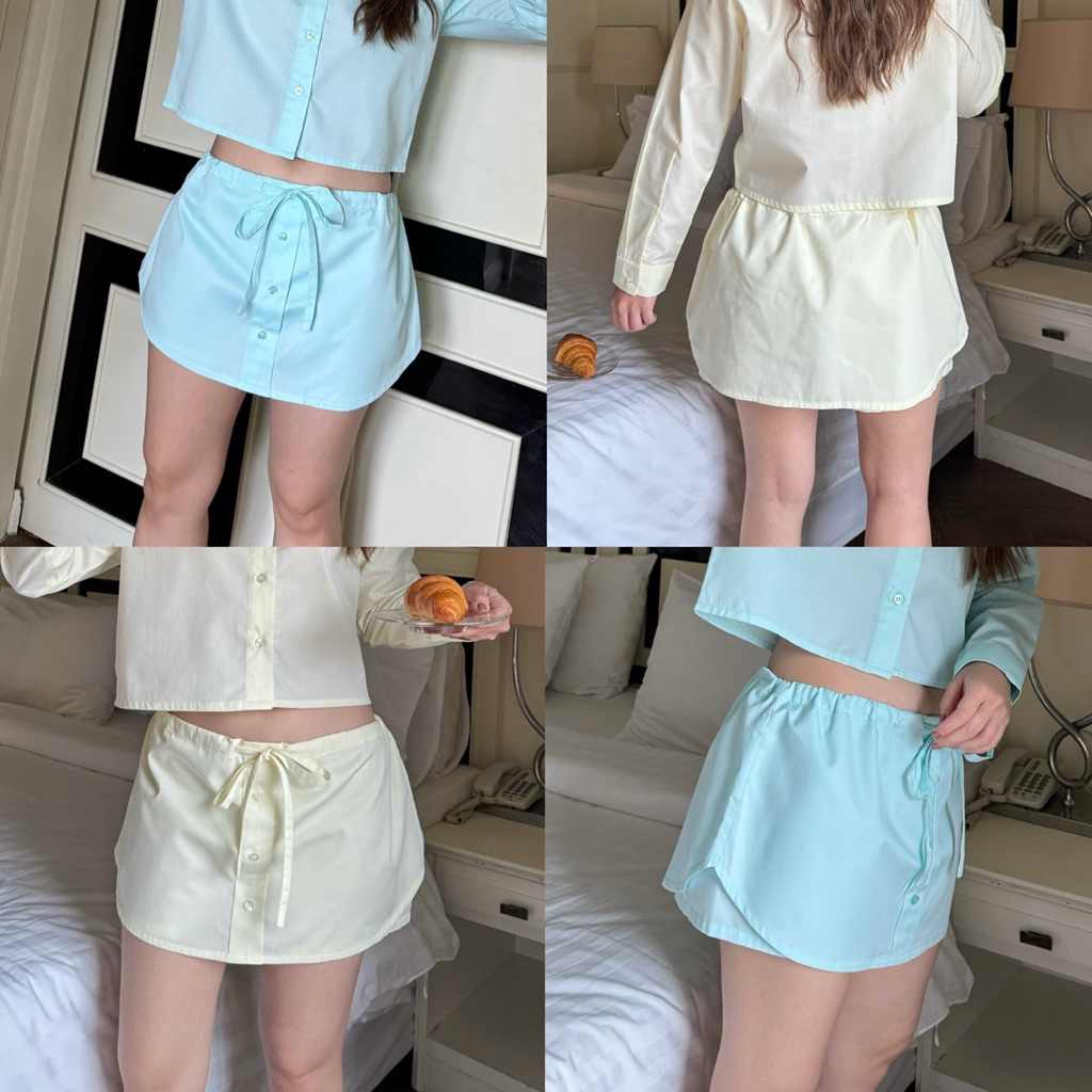 Short Bleu Free People - Taille L - Rayon Style Skort Noué à La Taille - Neuf Sans étiquettes