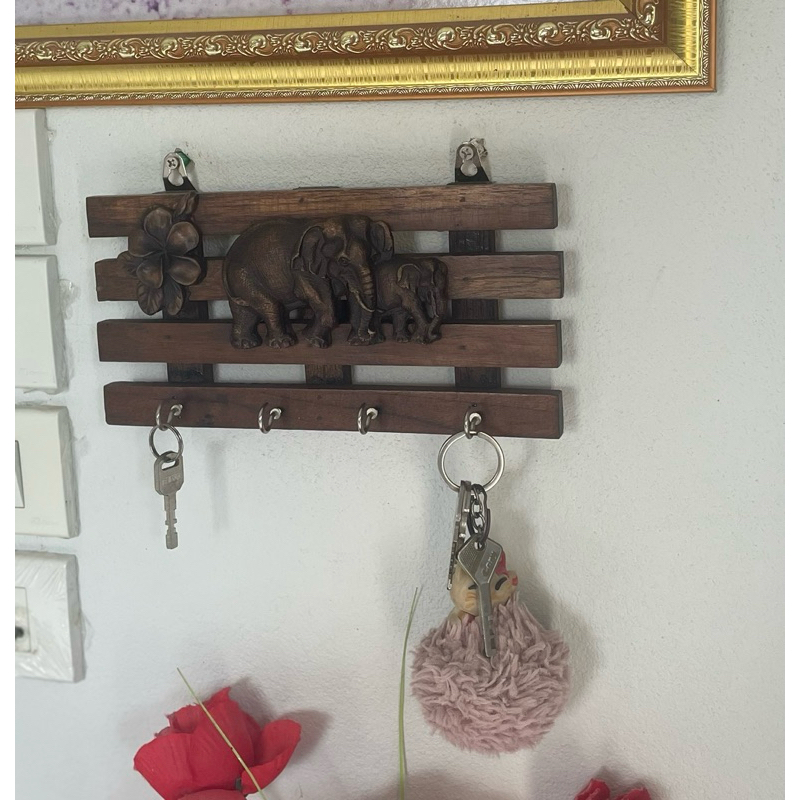 Key Hanger Real Teak Wood Work Attached To Elephants. | Shopee Philippines
