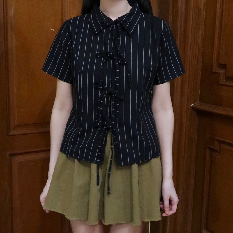 2025 Summer New Women's Stripe Crochet Short-Sleeved Collar Short Sleeves Casual Shorts Two-Set HZ0108 main image 1