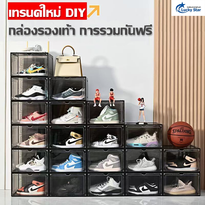 Shoe Box Magnetic Suction Transparent Stackable Storage Clear Plastic ...