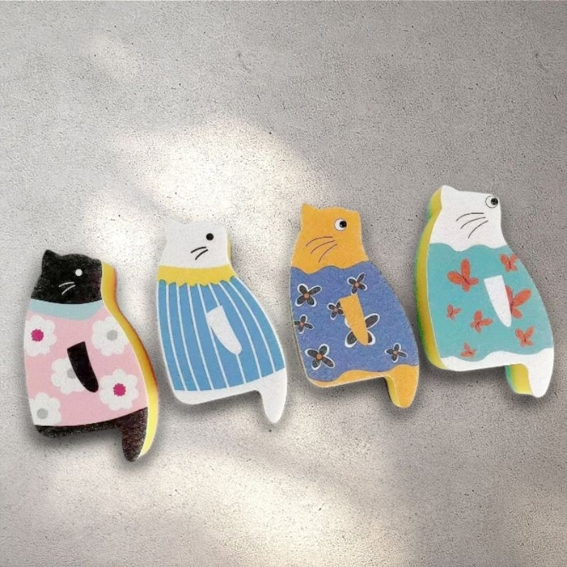 Sponge With Scrubber Dish Washing Set Up Cute Cat Pattern | Shopee ...