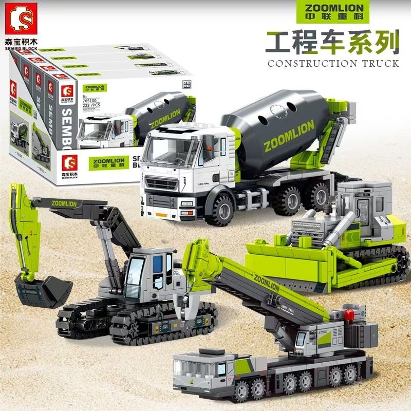 SEMBO BLOCK 705100-705103 Construction Vehicle Makro Crane Soil Grader ...