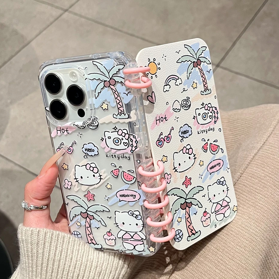 iPhone 16Promax Case Stand Notebook Glass Cute Pattern Opening Cover ...
