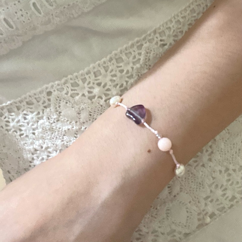 (thursbeads) Korean Wax Rope Bangles Fluoride Heart Stones Real Pearls ...