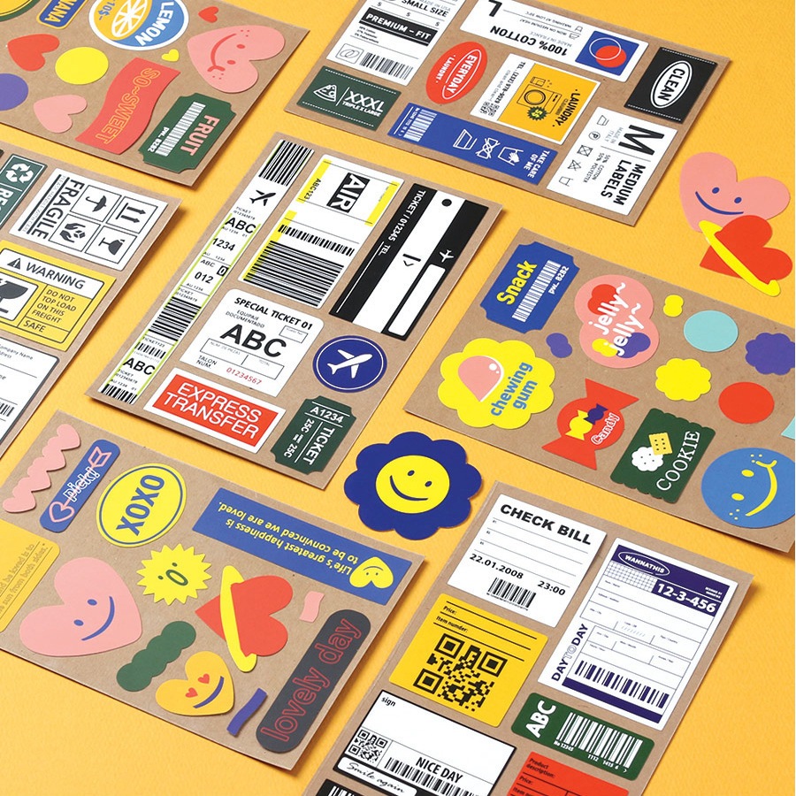 Colorful Label Stickers Cute And Bright Patterns 1 Sheet Sticker ...