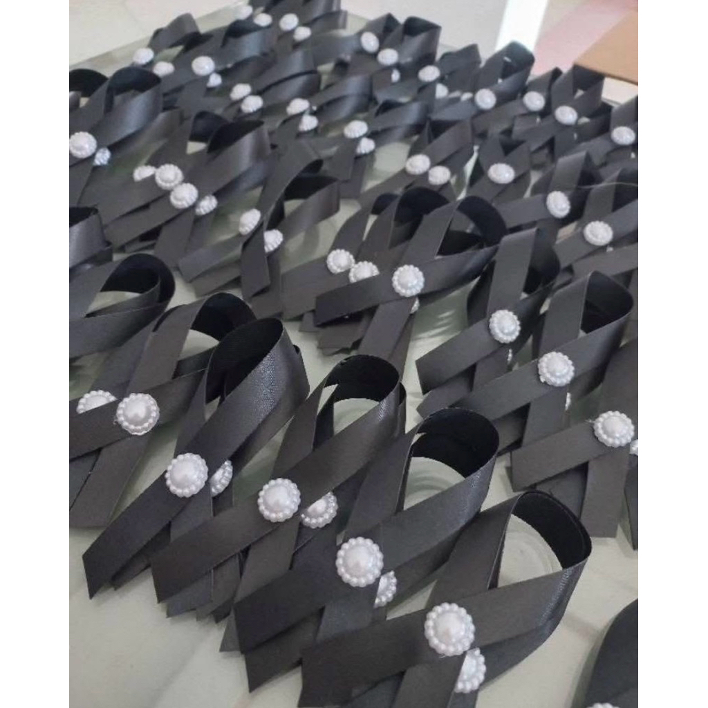 Black Mourning Ribbon Decorated With Luxurious White Pearls A Symbol Of ...