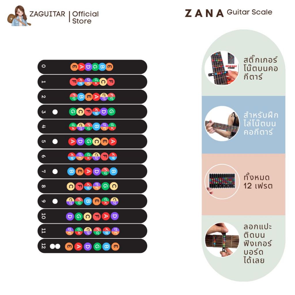 12 Fret Guitar Scale Notes Sticker For Acoustic Neck And Electric ...
