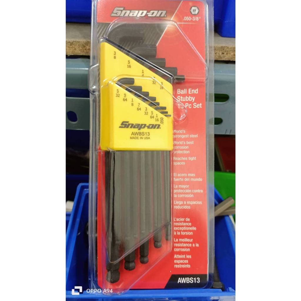 SNAP-ON NO.AWBS13 Set Wrench L-Shape Ball Hex Stubby (13pcs.) (.050