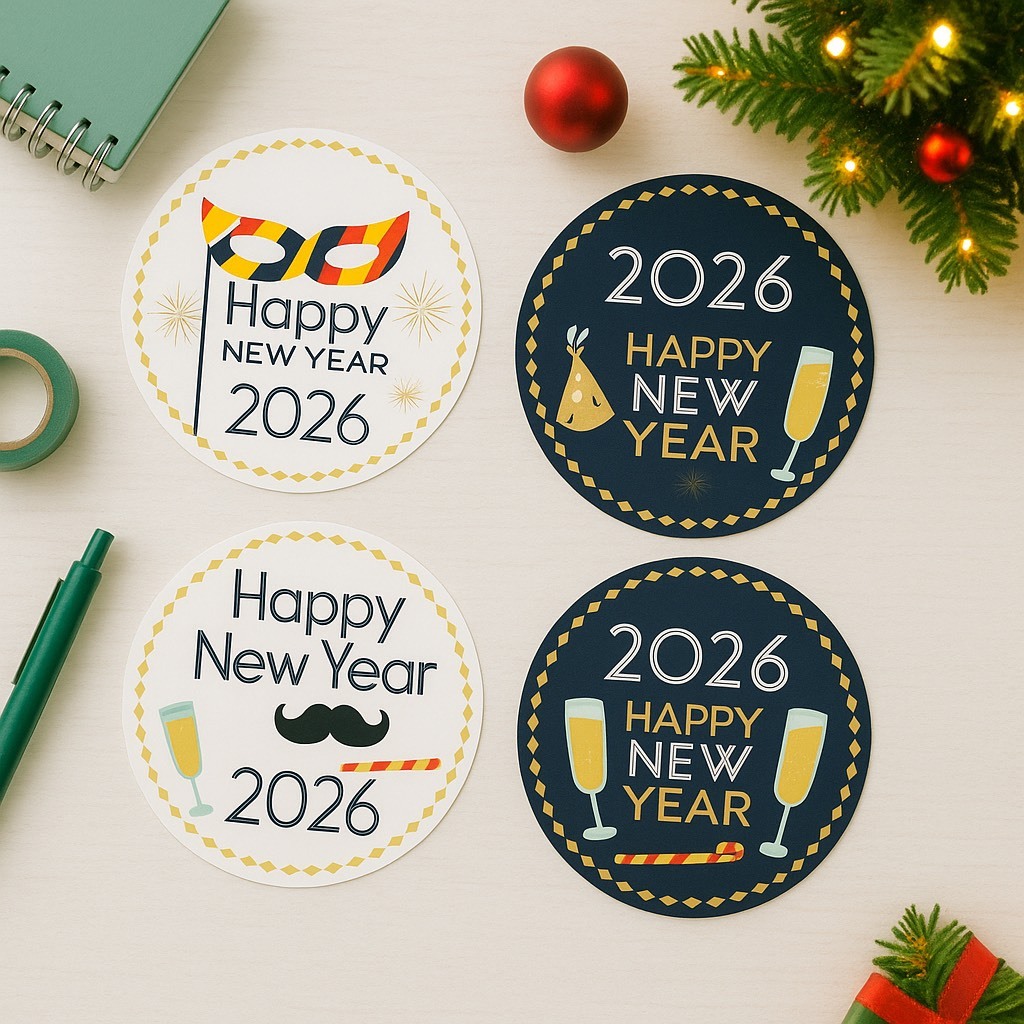 Happy new yeaw 2026 Stickers Decorative With Die-Cut Minimalist Pattern ...