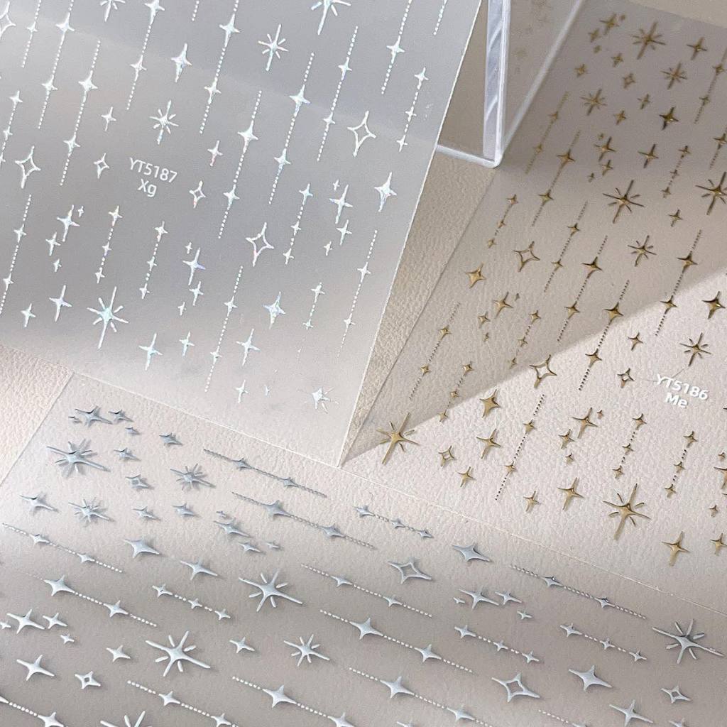 Star Pattern Stickers Christmas Nail Art Silver-Gold Metallic | Shopee ...