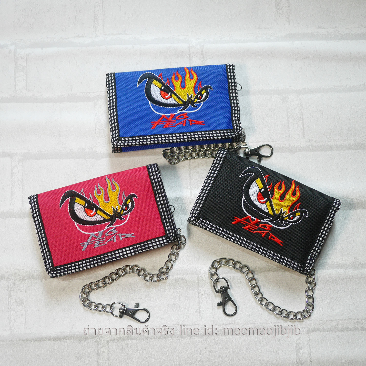 No fear Fire 02 Wallet3 Folds Embossed Embroidery + Silver Chain On ...