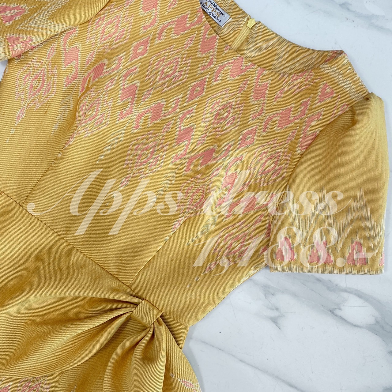 Thai Choeng Yellow Dress Patterned Cotton Fabric Tone Round Neck Vented ...