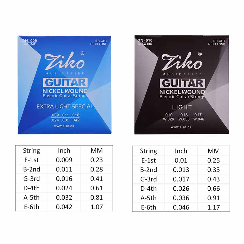 ZIKO Electric Nickel Plated Steel Rustproof Coating Guitar Strings Size ...