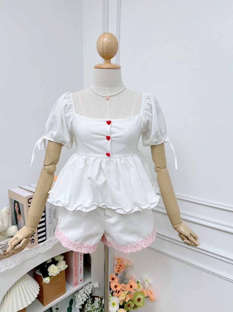 French doll shirt square neck short long sleeve shirt  6273