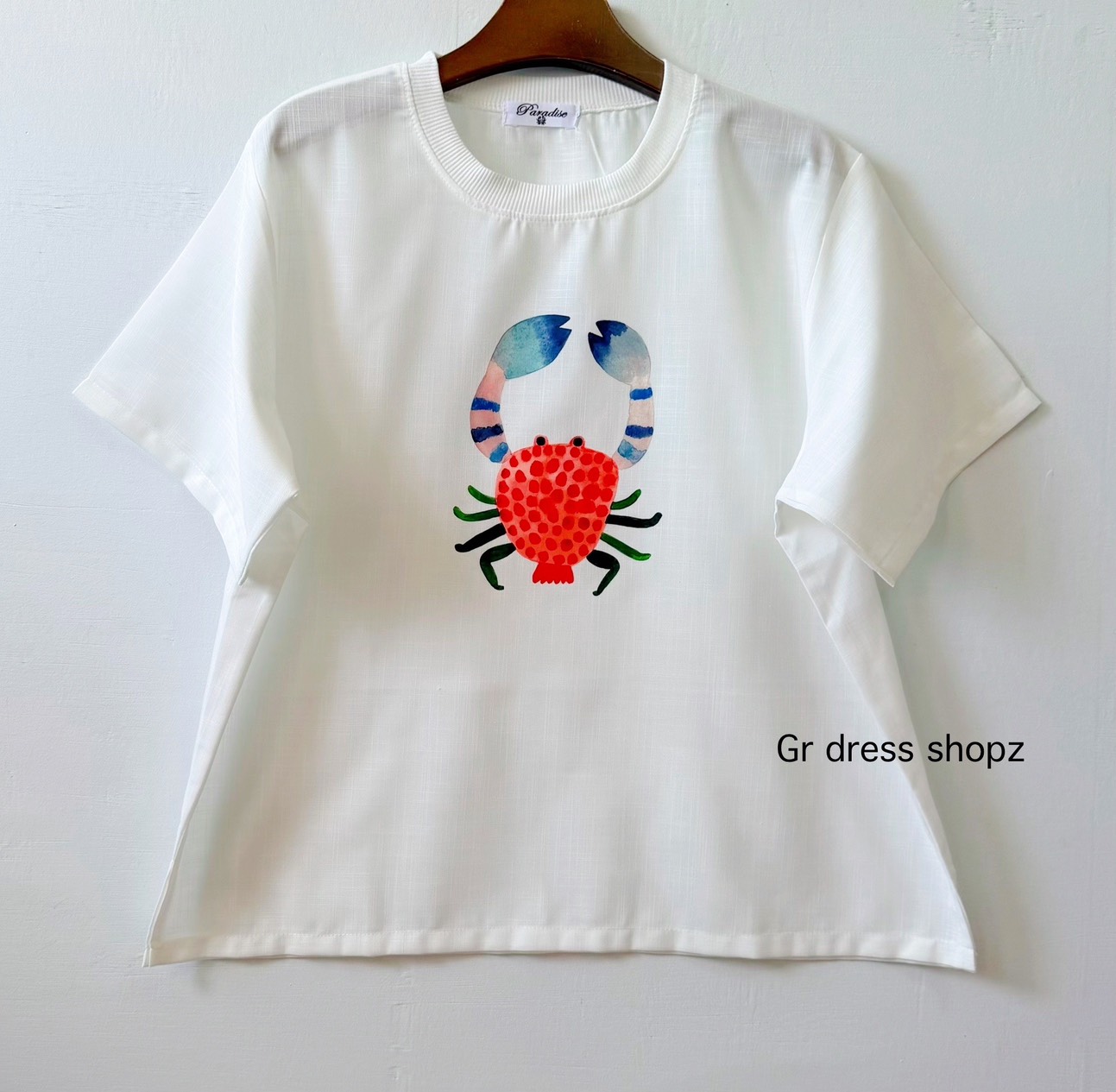 Paradise Label, Cute Screen-printed Linen Shirt, Round Neck, Chest 42 ...