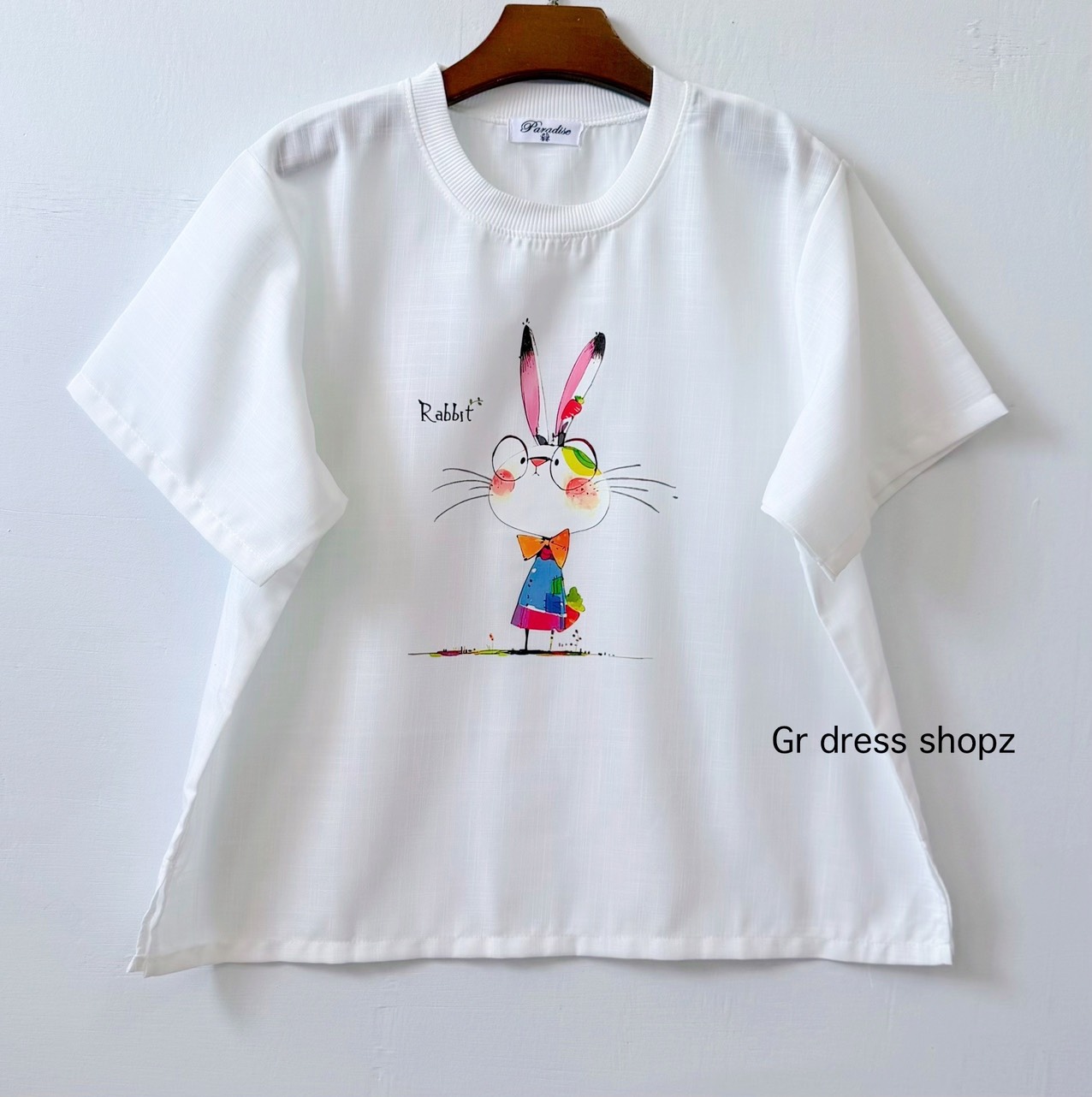 Paradise Label, Cute Screen-printed Linen Shirt, Round Neck, Chest 42 ...