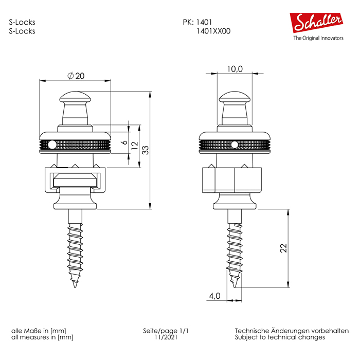Schaller S-Lock Guitar Strap Pin Lock Type Medium Size (Many Colors ...