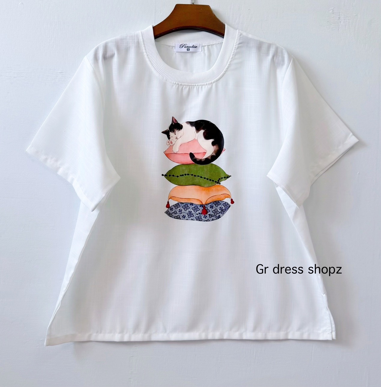 Paradise Label, Cute Screen-printed Linen Shirt, Round Neck, Chest 42 ...