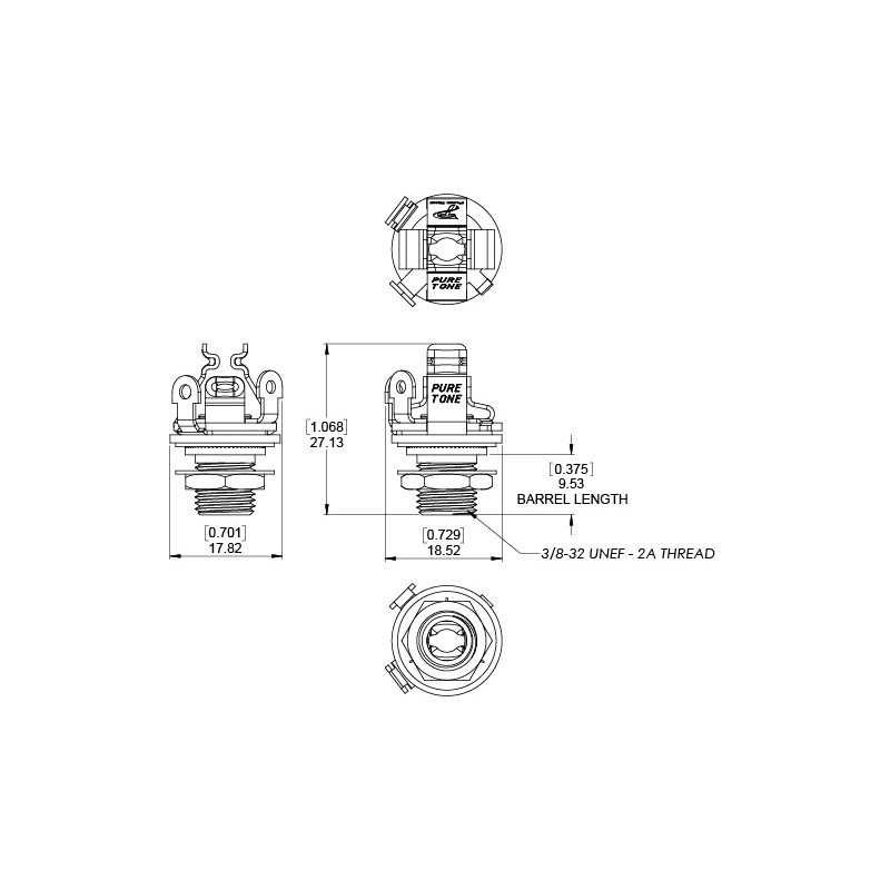 Pure Tone Jack Di Uscita Mono Multi-Contatto 1/4 Pollice - Placcato Oro, Nuovo