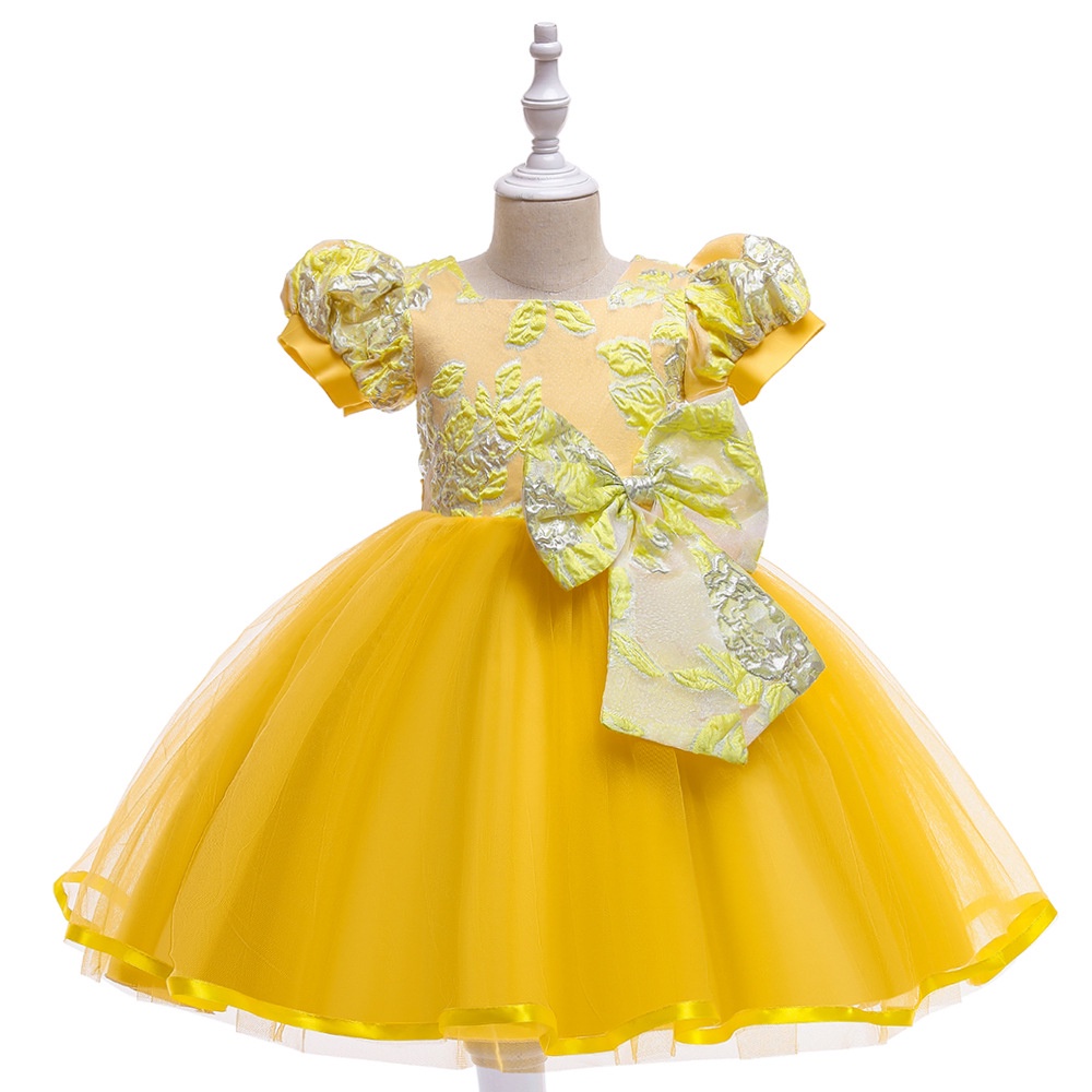 3 Colors Baby Girls Short Puff Sleeve Princess Dresses Kids Lace Prom Costume Dress Clothes