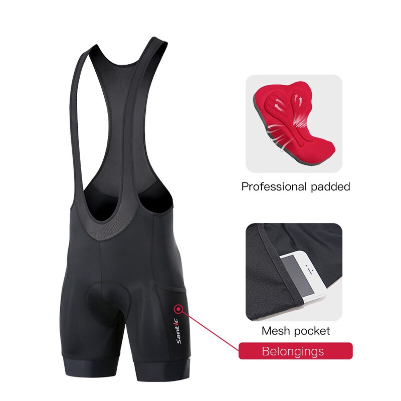 thumbnail image 2 of Santic Men's Cycling Shorts With 4D Coolmax Padding - Quick-Dry Bike Shorts In Black, Sizes L-3XL 2 of 12