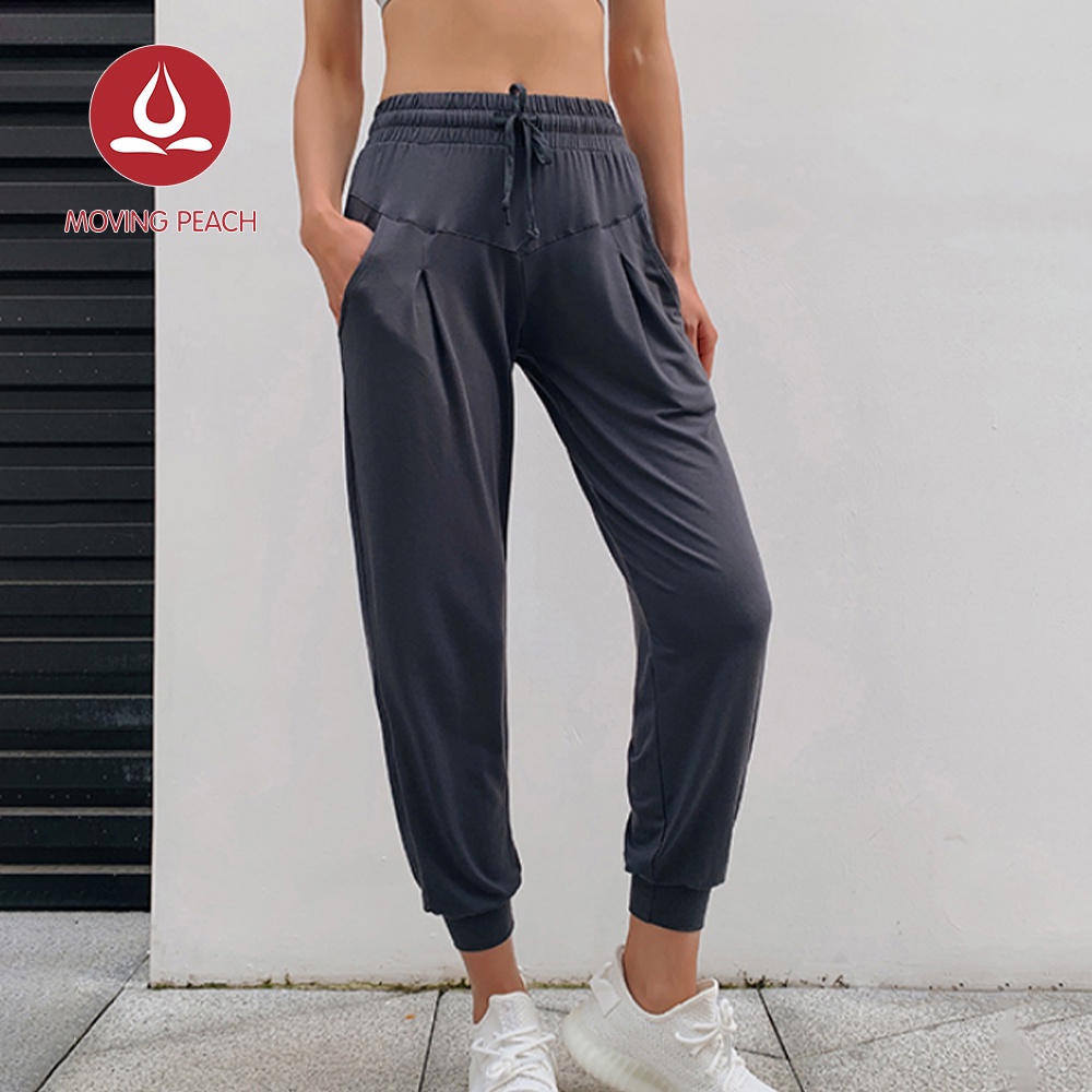 MOVING PEACH Women Jogger Pants Loose Trousers Fitness Yoga High