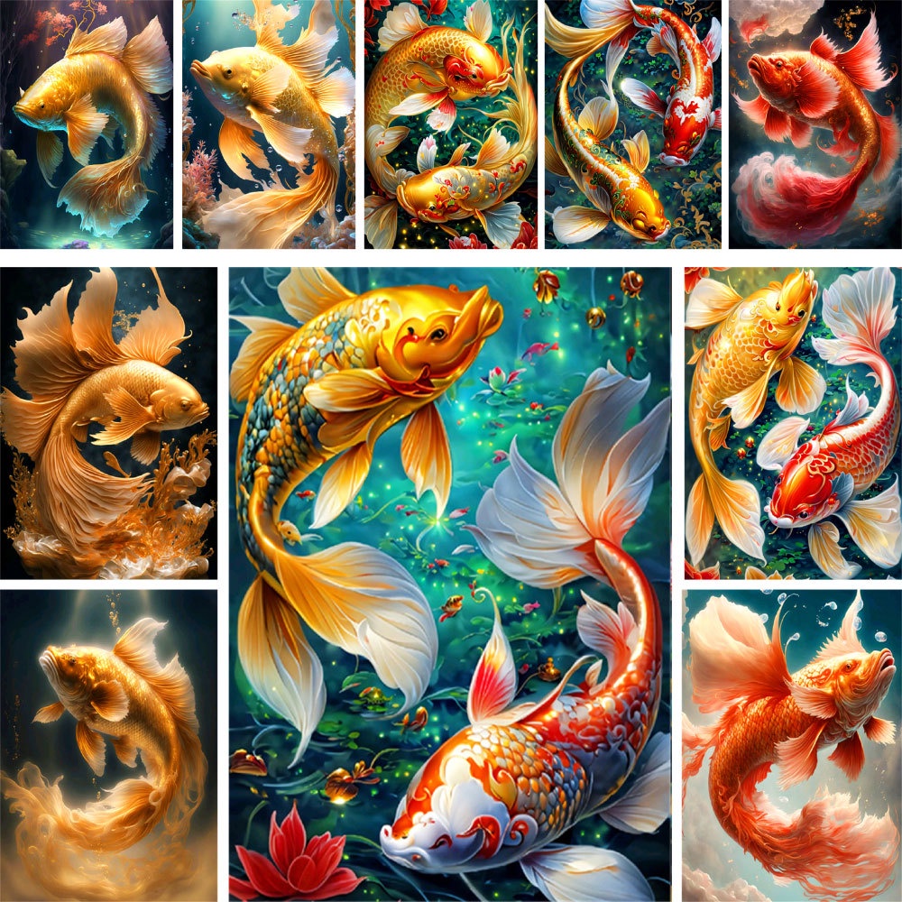 Koi Fish Pre-Printed 11CT Cross Stitch DIY Embroidery Full Kit DMC ...