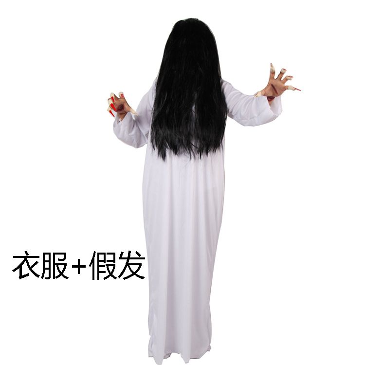 COS White Red Sadako Girl Ghost Costume Halloween Horror Adult