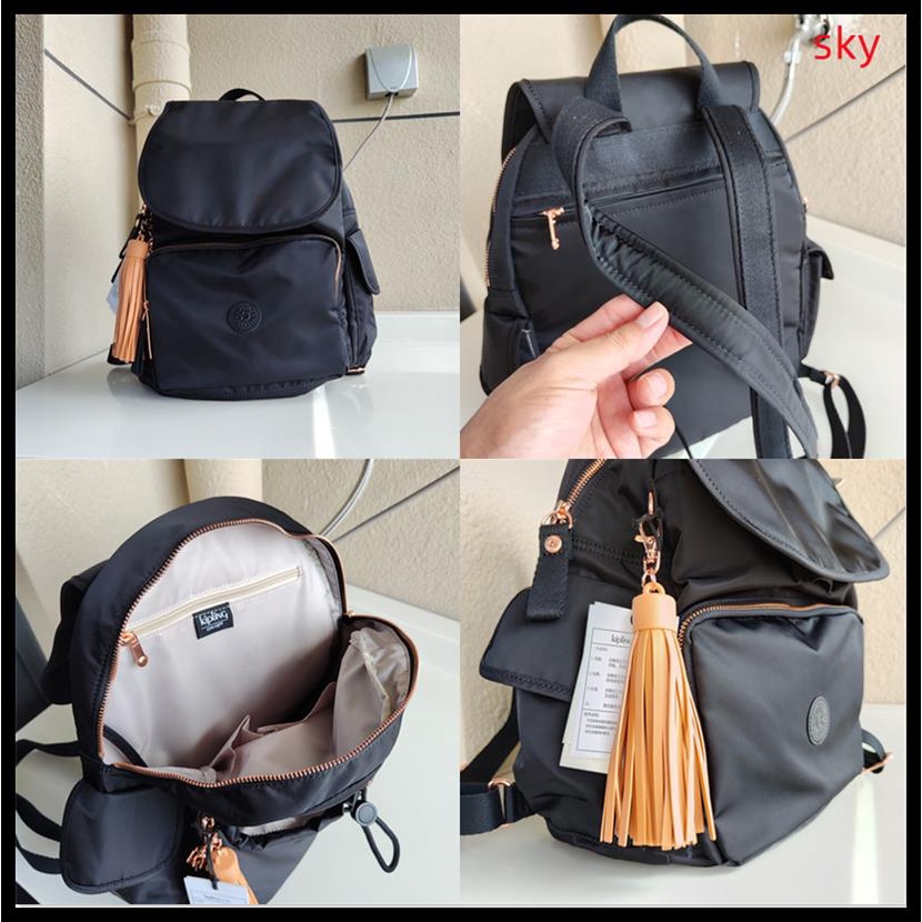 Kipling Black Fashion Tassel Medium Backpack/Waterproof Lightweight