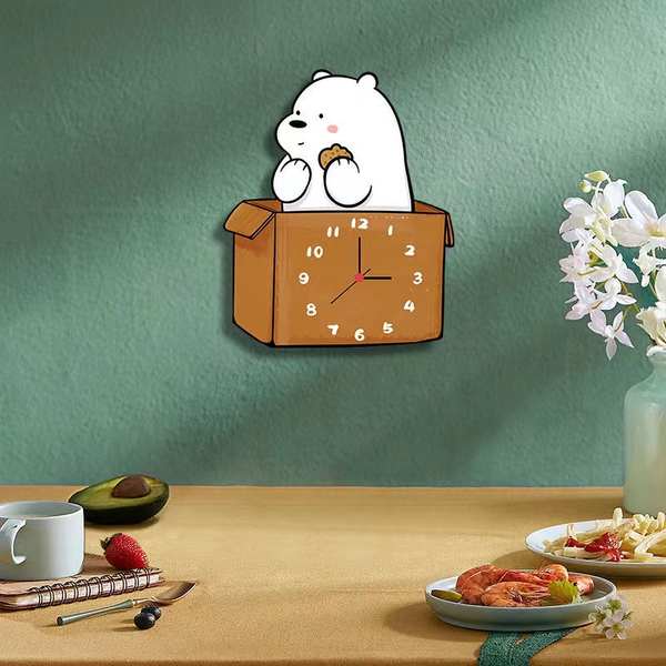 Box Box Bear Wall Clock Cartoon Creative Mute Living Room Clock Wall ...