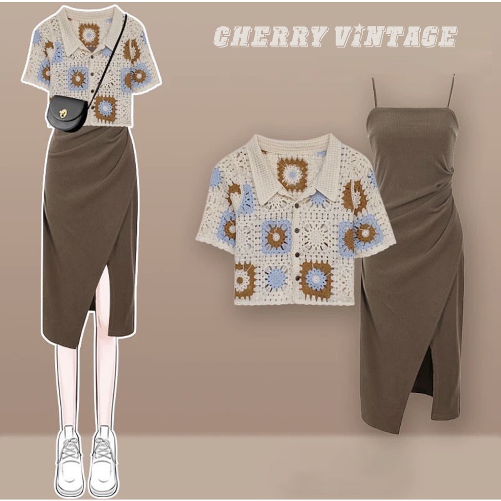 Cropped Polo Sweater Shirt And Skirt Set main image 0