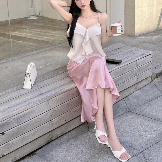 Korean Knee-Length Silk Skirt with Fishtail Style Made of Soft Satin ...