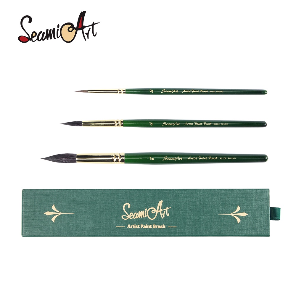 SeamiArt 3pcs Artist Pointed Round Sable Squirrel Brush Gift Set Short