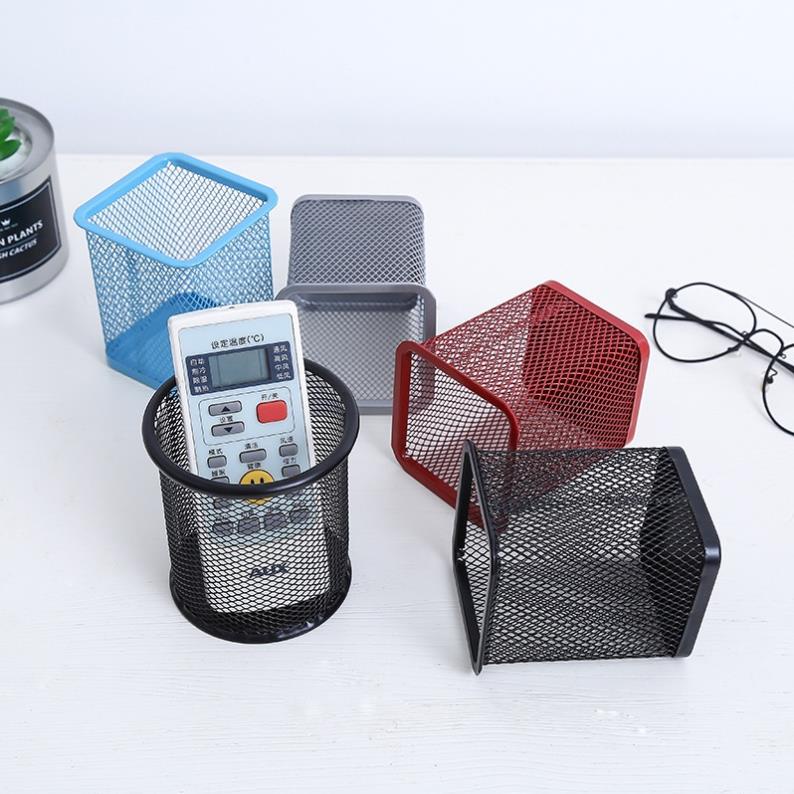 Desktop Iron Mesh Pen Basket - Square Metal Pen Holder Stationery ...