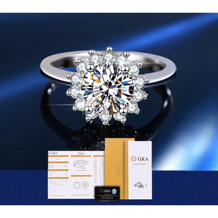 [with Gra Certificate] Real Moissanite Ring S925 Silver 1 Carat