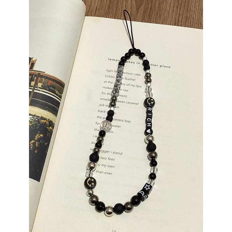 New y2k Beaded Mobile Phone Chain Millennium Hot Girl Black Silver ccd ...