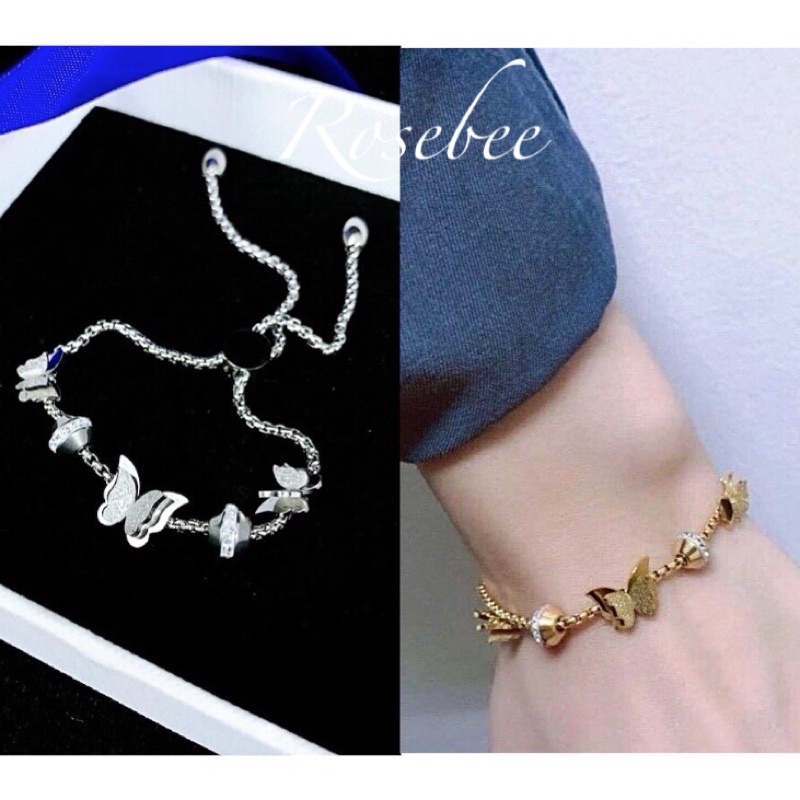 Stainless butterfly titanium bracelet (self-adjusting drawstring ...