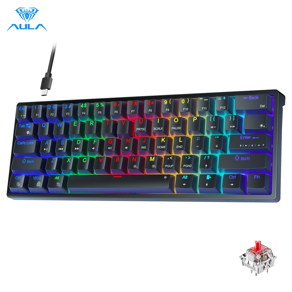 AULA F3261 61 Keys Wired Mechanical Keyboard RGB Hot Swappable Compact ...