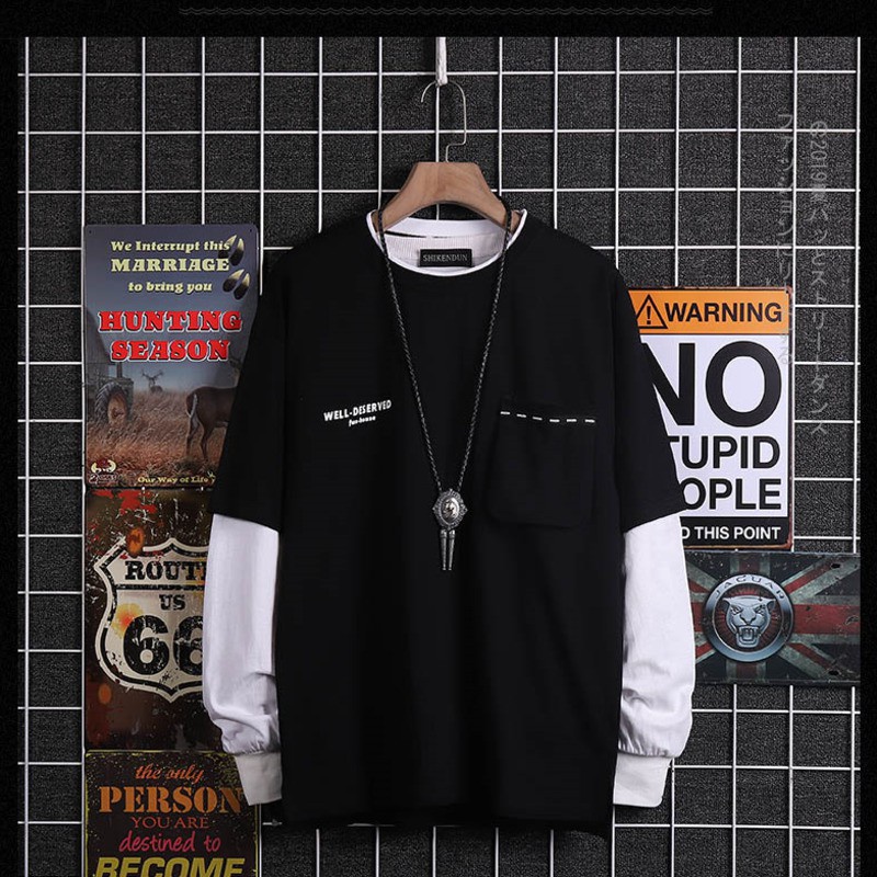 saferido Rivet High Collar White Y2k Long-Sleeved T-Shirt Mens Spring And Autumn Street Fashion Casual Inner Bottoming Shirt Pullover Top
