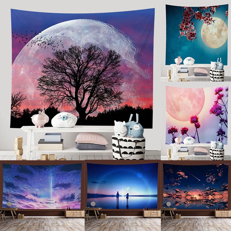 Tapestry Wall Decor Flowers Moon Night Autumn Landscape Handing Cloth ...